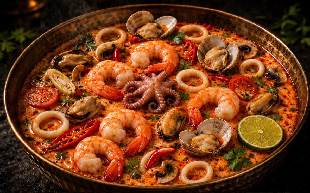 Королевский Том Ям с морепродуктами в ресторане THAI KEEN